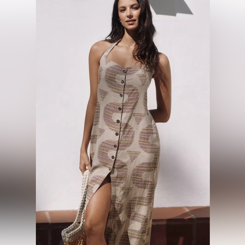 NWT Anthropologie Celadone Linen Halter Dress size Medium